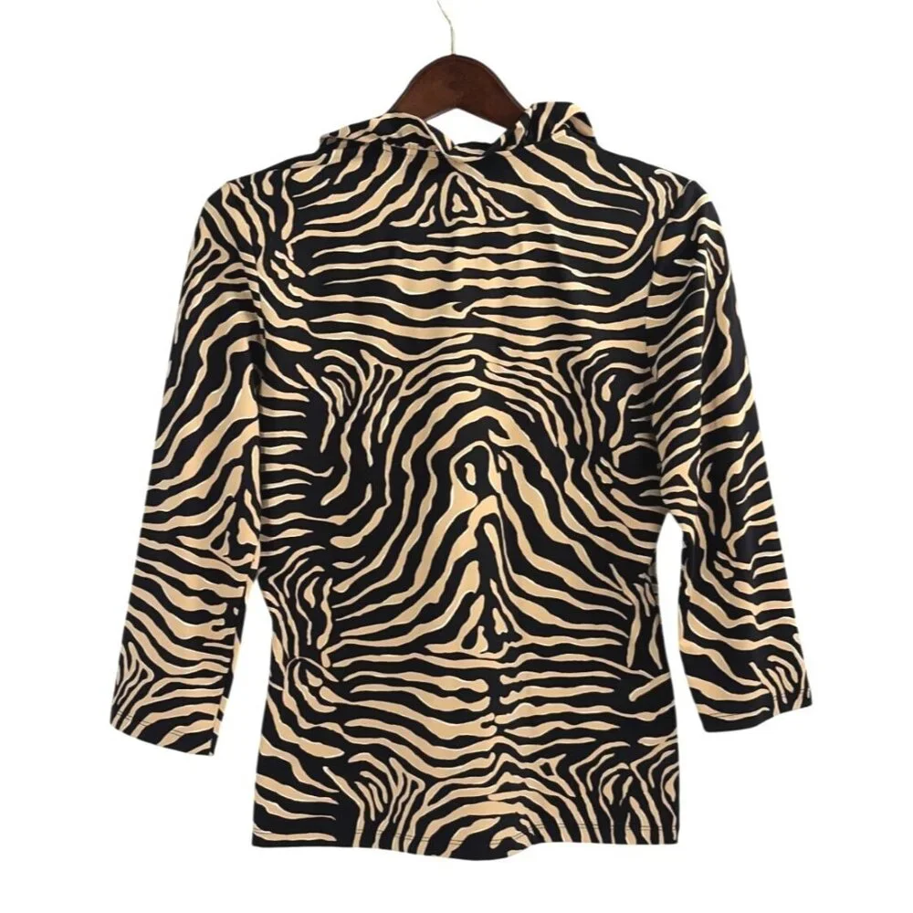 J. McLaughlin Durham Ruffle Neck Top Tiger Print Catalina Cloth Womens Medium